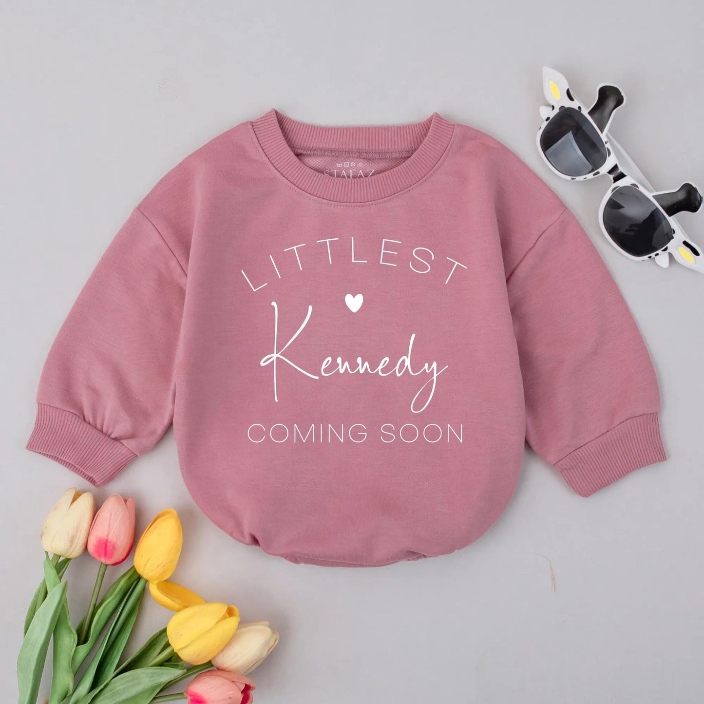 Personalized Littlest Baby Coming Soon Romper Reveal Gift Custom Name Pregnancy Announcement Outfit Baby Shower Idea Cotton