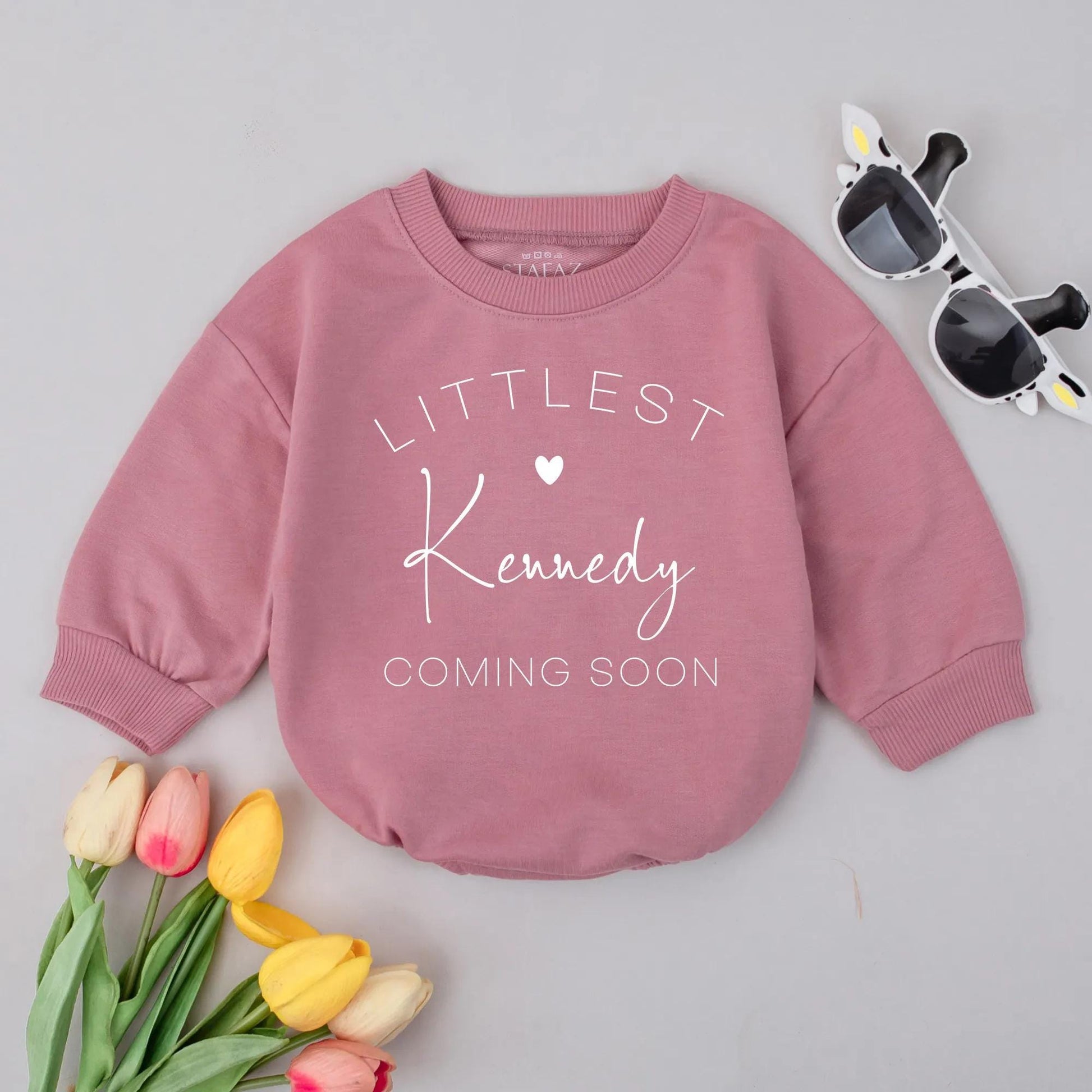 Personalized Littlest Baby Coming Soon Romper Reveal Gift Custom Name Pregnancy Announcement Outfit Baby Shower Idea Cotton
