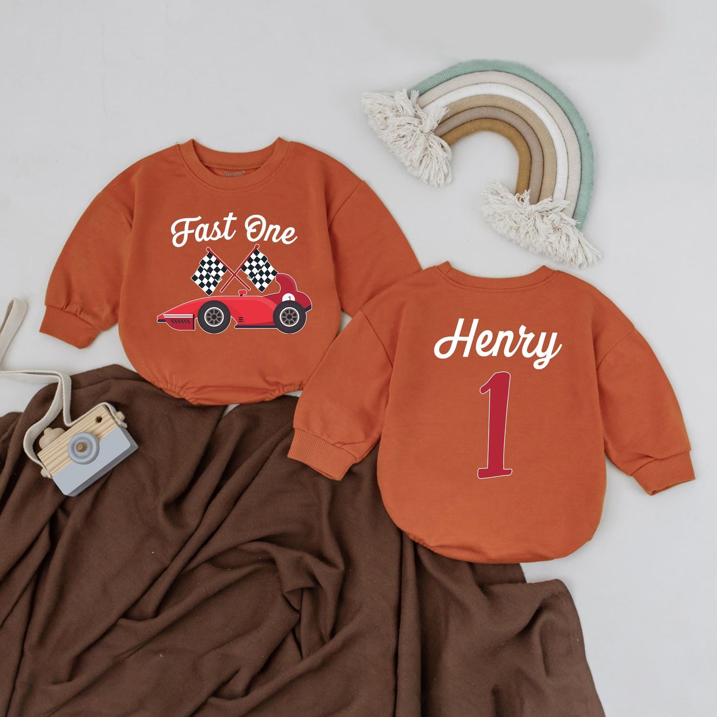 Personalized Fast One Race Car Birthday Romper Outfit for Baby Boy Girl Toddler First Birthday Smash Cake Racing Theme Baby Clothes Comfortable Cotton Gift