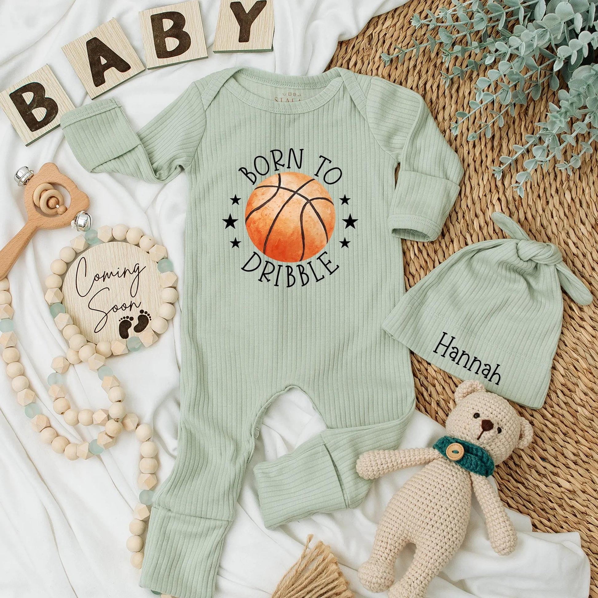 Personalized Born to Dribble Basketball Baby Bodysuit Soft Cotton Newborn Sports Outfit Gift for New Dad Funny Game Day Baby Shower