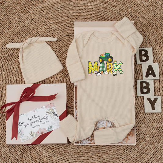 Custom Tractor Name Baby Bodysuit Cute Farm Baby Clothes Newborn Boy Gift Country Baby Shower Outfit
