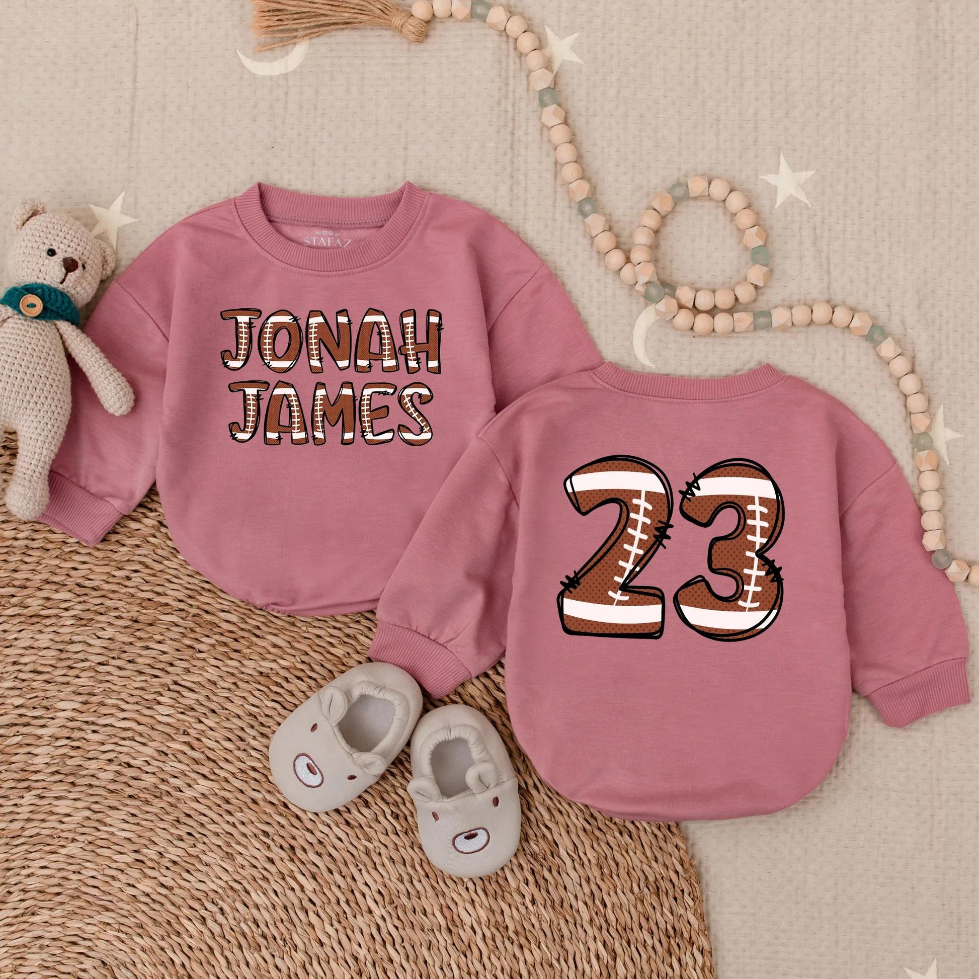 Custom Football Baby Romper Game Day Outfit Cute Fall Natural Bodysuit Sports Toddler Gift for Baby Shower Pregnancy Reveal Fathers Day