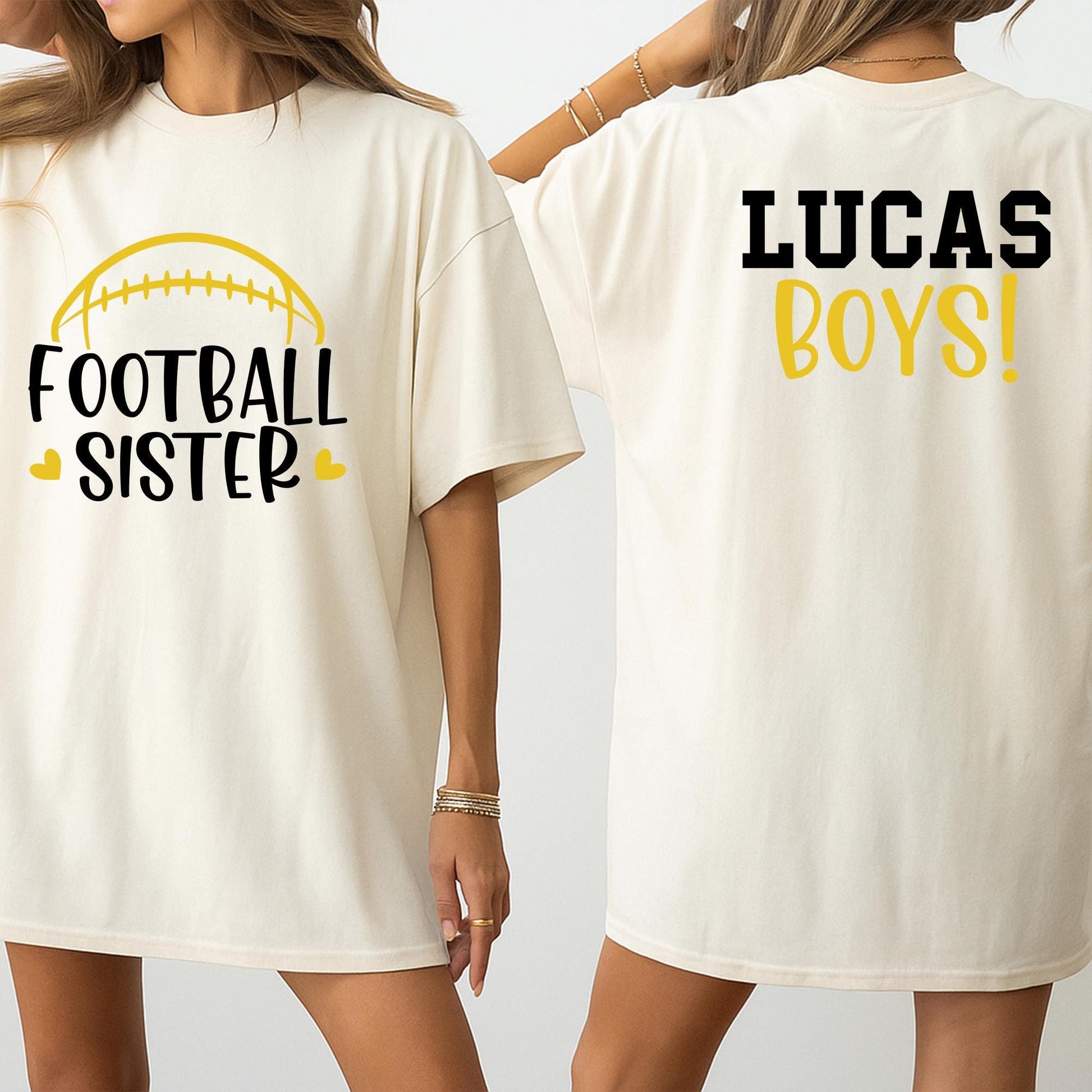 Personalized Name Number Football Sister Shirt with Front and Back Design, Two Player Team Spirit Wear for Game Day Athletic Comfort