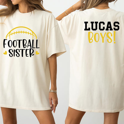 Personalized Name Number Football Sister Shirt with Front and Back Design, Two Player Team Spirit Wear for Game Day Athletic Comfort