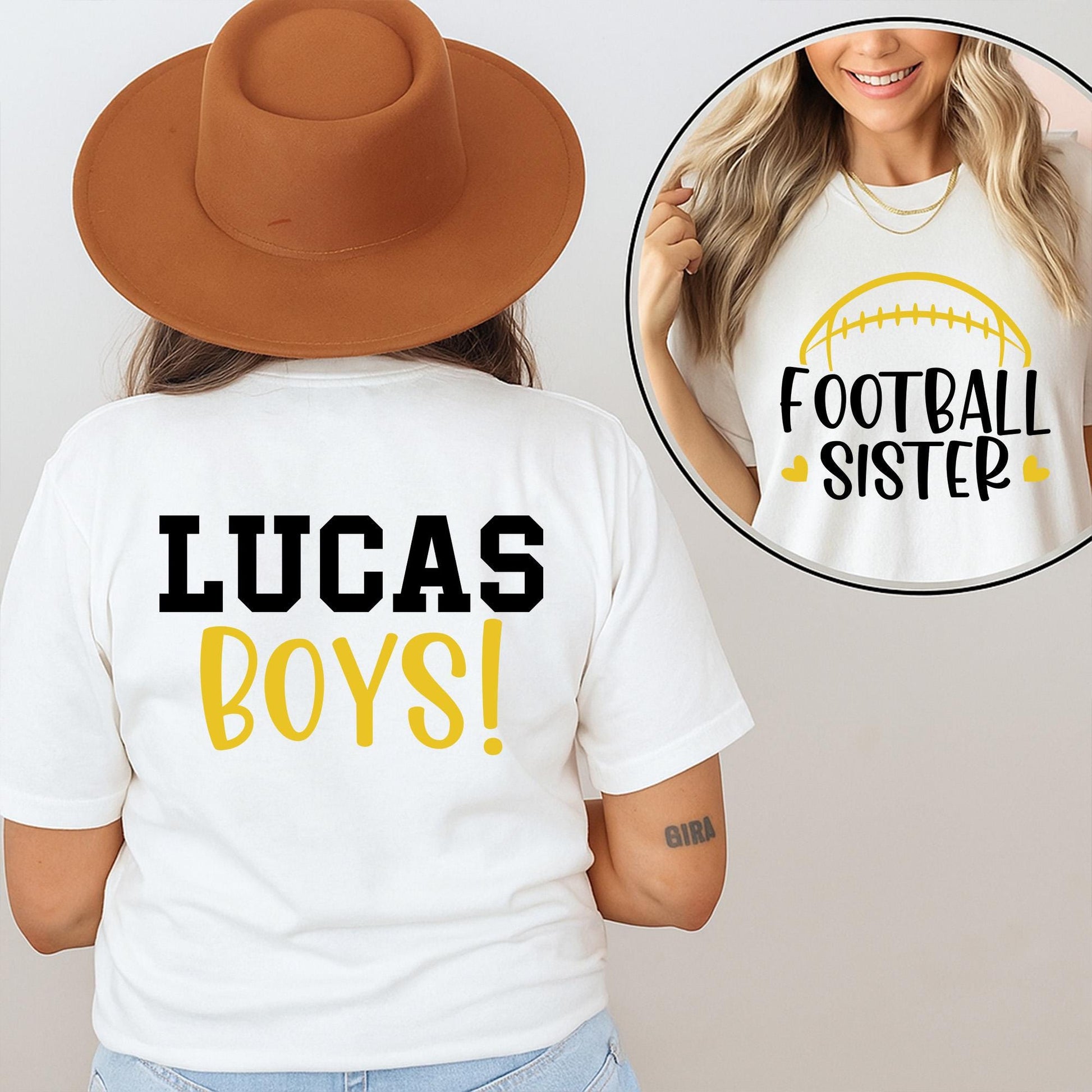 Personalized Name Number Football Sister Shirt with Front and Back Design, Two Player Team Spirit Wear for Game Day Athletic Comfort