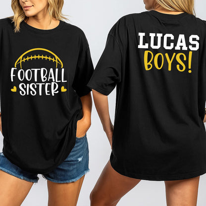 Personalized Name Number Football Sister Shirt with Front and Back Design, Two Player Team Spirit Wear for Game Day Athletic Comfort