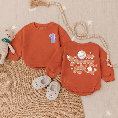 Personalized One Groovy Girl Bubble Romper Hippie First Birthday Outfit Soft Cotton Baby Girl Bodysuit Newborn Clothes Gift Boho Retro Style