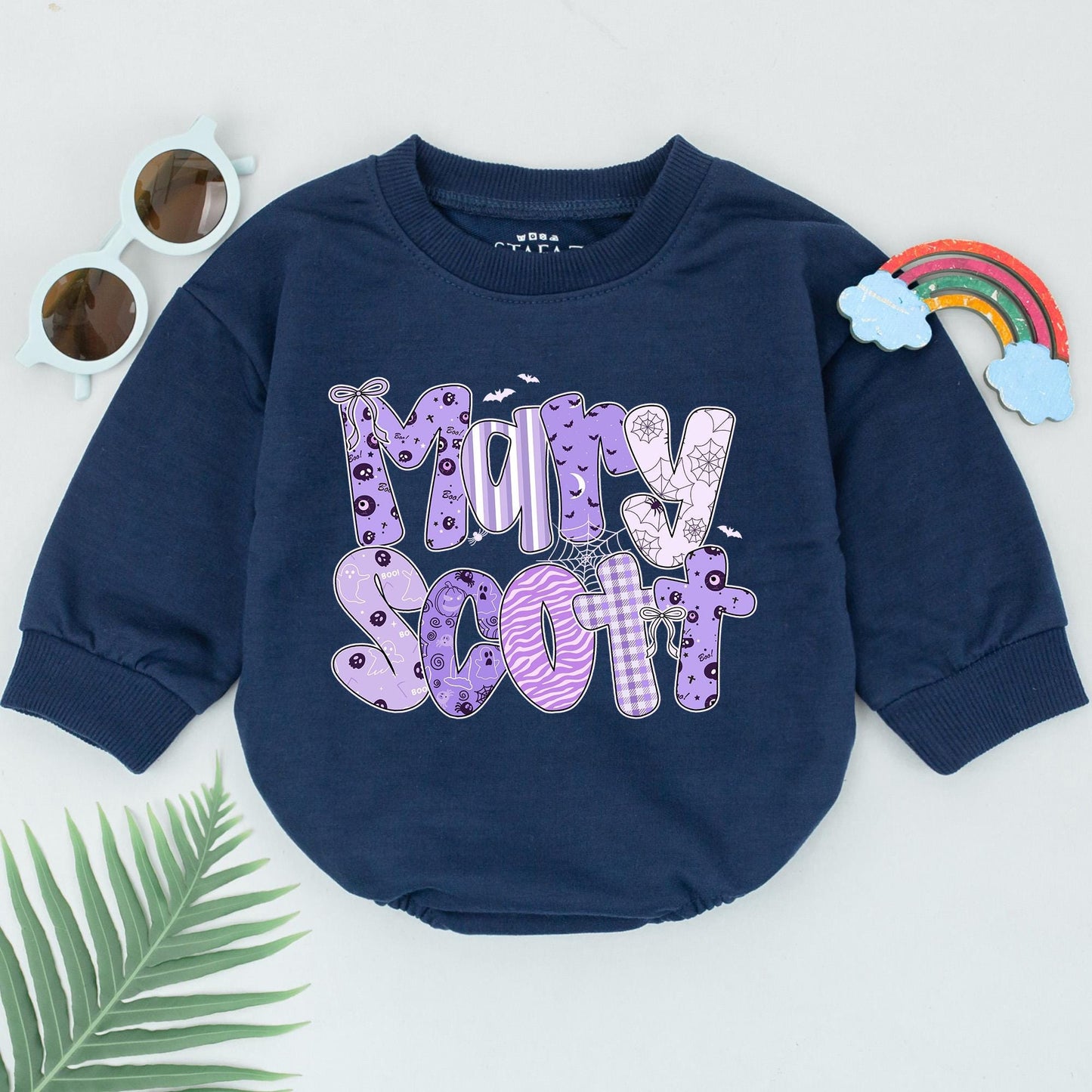 Personalized Purple Halloween Name Romper My First Halloween Bodysuit for Baby Girl or Boy Halloween Birthday Outfit Baby Shower Gift