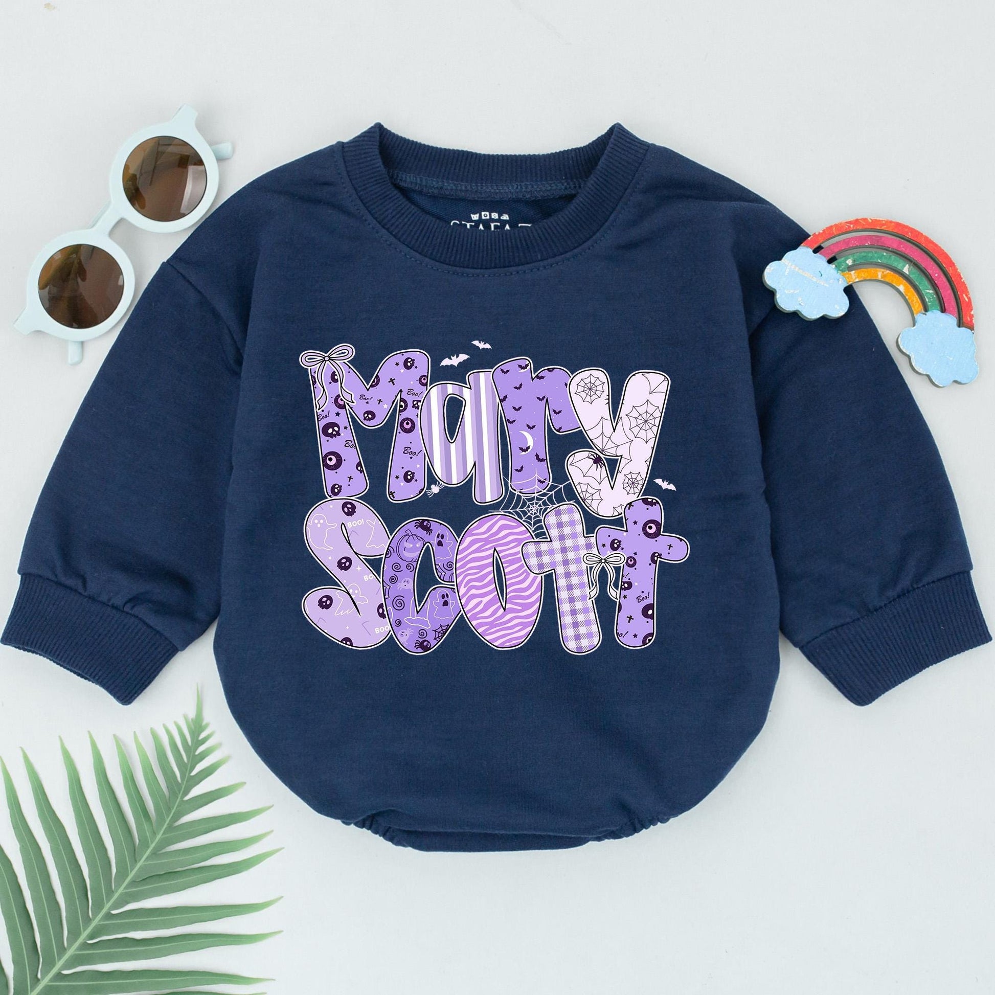 Personalized Purple Halloween Name Romper My First Halloween Bodysuit for Baby Girl or Boy Halloween Birthday Outfit Baby Shower Gift