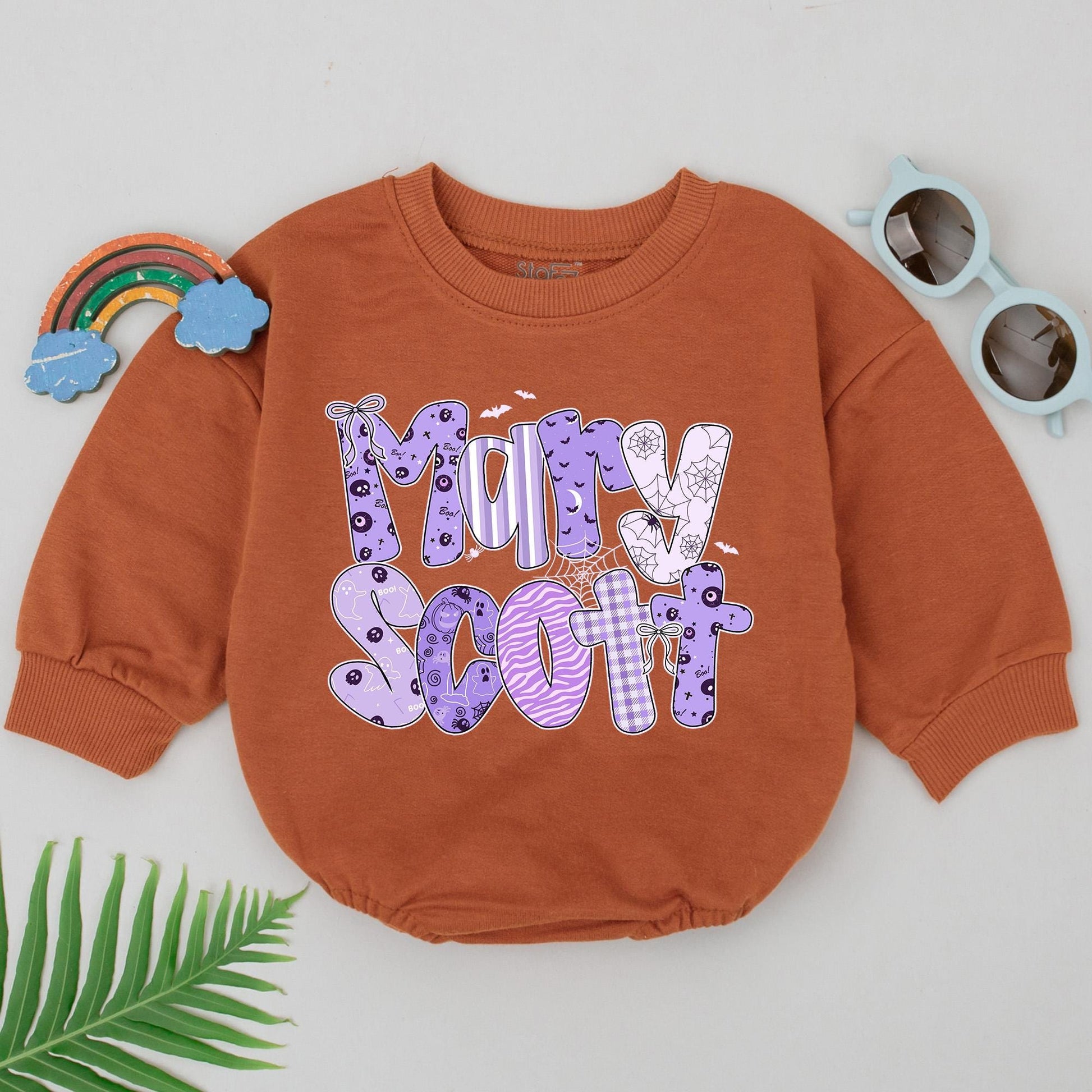 Personalized Purple Halloween Name Romper My First Halloween Bodysuit for Baby Girl or Boy Halloween Birthday Outfit Baby Shower Gift