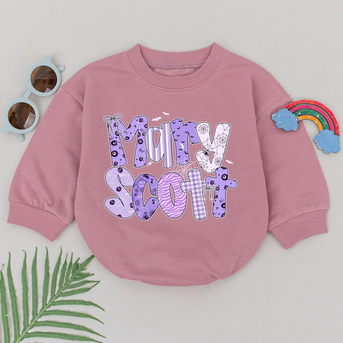 Personalized Purple Halloween Name Romper My First Halloween Bodysuit for Baby Girl or Boy Halloween Birthday Outfit Baby Shower Gift