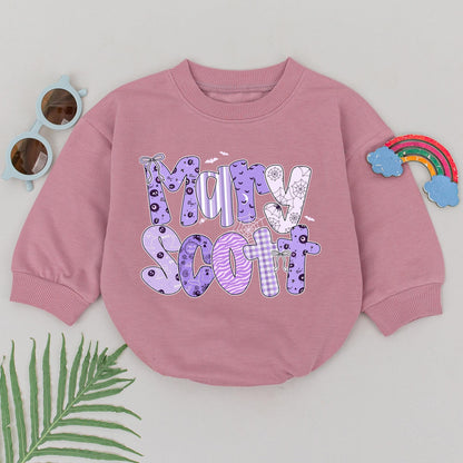Personalized Purple Halloween Name Romper My First Halloween Bodysuit for Baby Girl or Boy Halloween Birthday Outfit Baby Shower Gift
