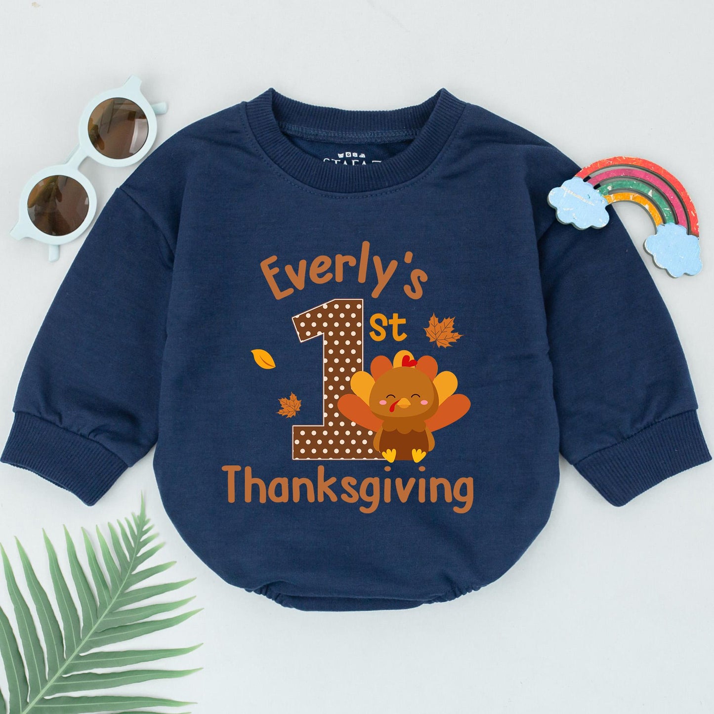 Personalized My 1st Thanksgiving Romper Baby Girl Boy Turkey Outfit Fall Announcement Baby Shower Gift Coming Home