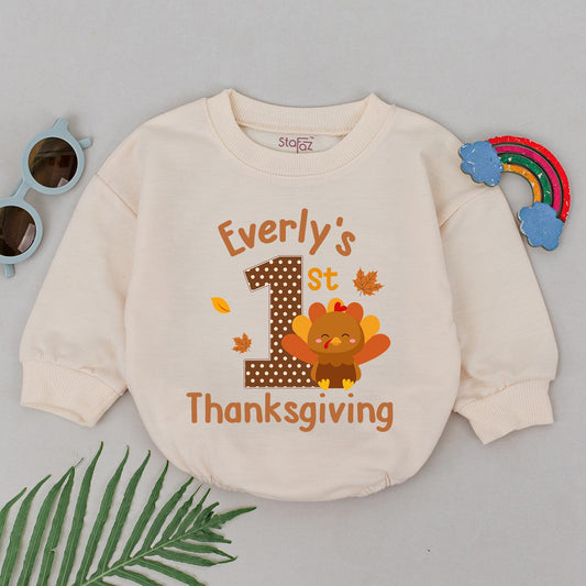 Personalized My 1st Thanksgiving Romper Baby Girl Boy Turkey Outfit Fall Announcement Baby Shower Gift Coming Home