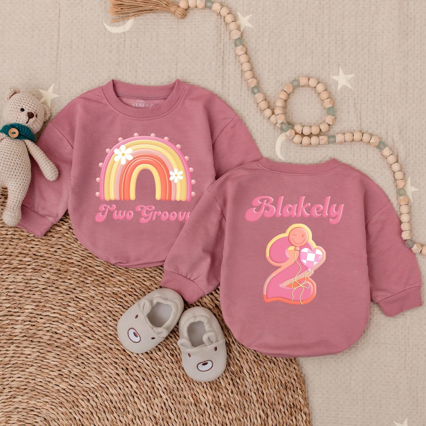 Two Groovy Girl Bubble Romper Personalized Hippie Birthday Bodysuit Baby Girl First Birthday Outfit Gift Two Year Old