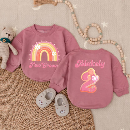 Two Groovy Girl Bubble Romper Personalized Hippie Birthday Bodysuit Baby Girl First Birthday Outfit Gift Two Year Old