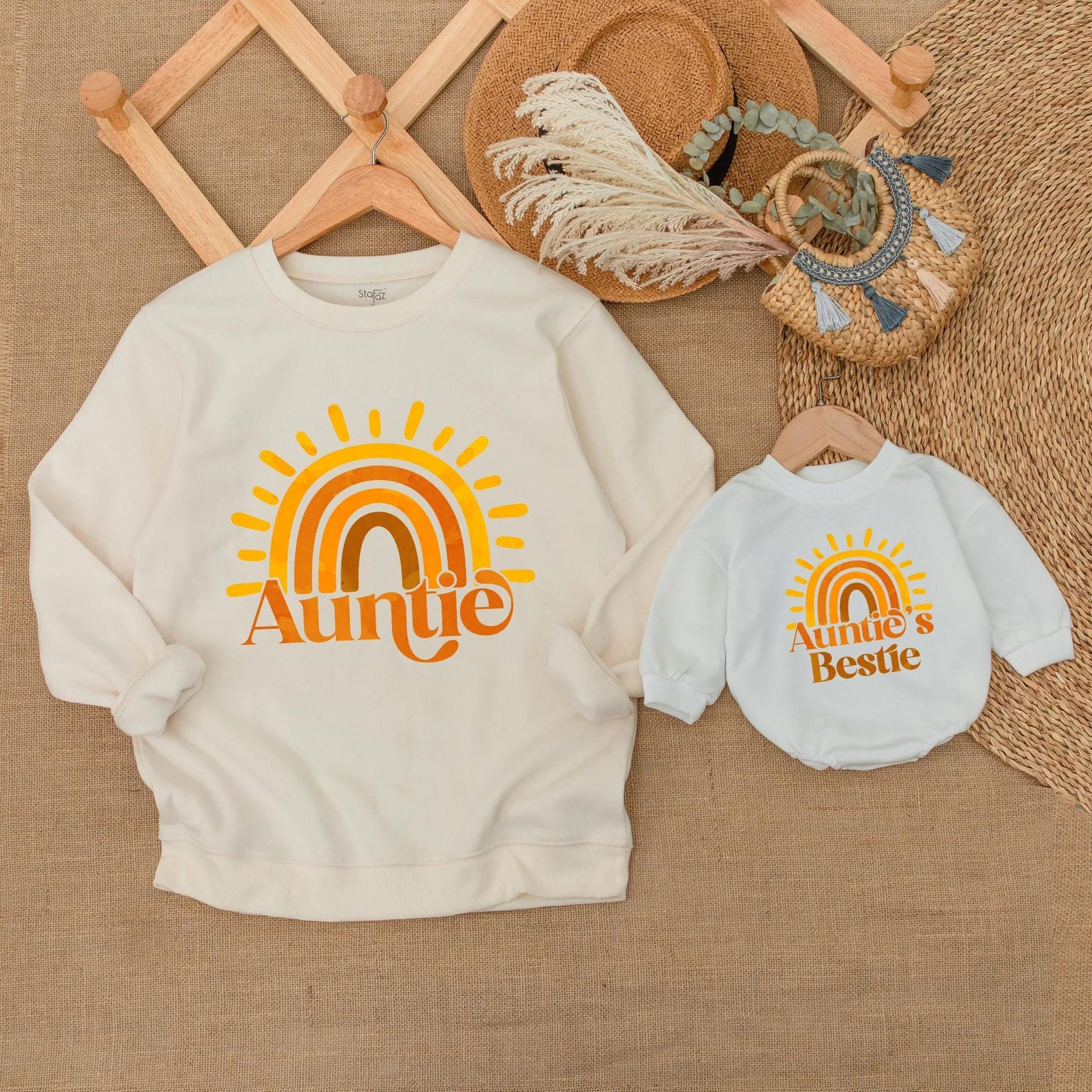 Matching Auntie & Bestie Sunshine Sweatshirts | Custom Auntie Gift | Baby Shower, Auntie & Nephew Outfit | Soft Cotton