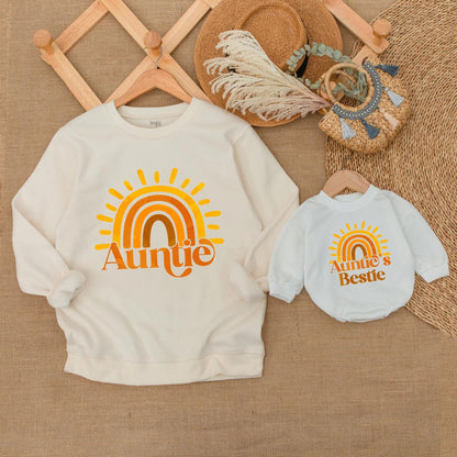 Matching Auntie & Bestie Sunshine Sweatshirts | Custom Auntie Gift | Baby Shower, Auntie & Nephew Outfit | Soft Cotton