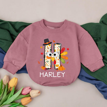 Personalized Thanksgiving Baby Romper Turkey Outfit First Fall Baby Gift, Baby Shower Bodysuit Announcement, Little Turkey