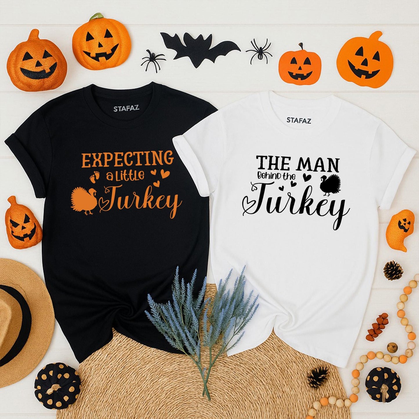 Expecting A Little Turkey Couple Pregnancy Reveal Shirts Cute Thanksgiving Baby Announcement Fall Maternity Top