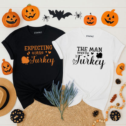 Expecting A Little Turkey Couple Pregnancy Reveal Shirts Cute Thanksgiving Baby Announcement Fall Maternity Top