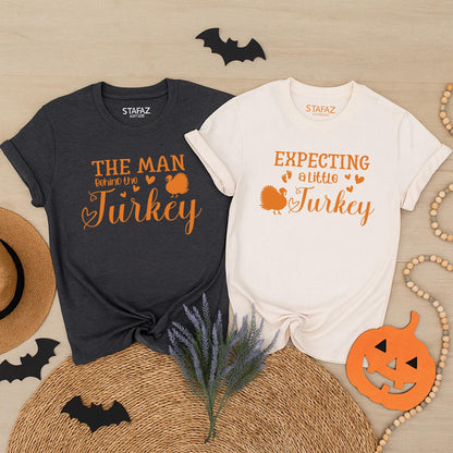 Expecting A Little Turkey Couple Pregnancy Reveal Shirts Cute Thanksgiving Baby Announcement Fall Maternity Top