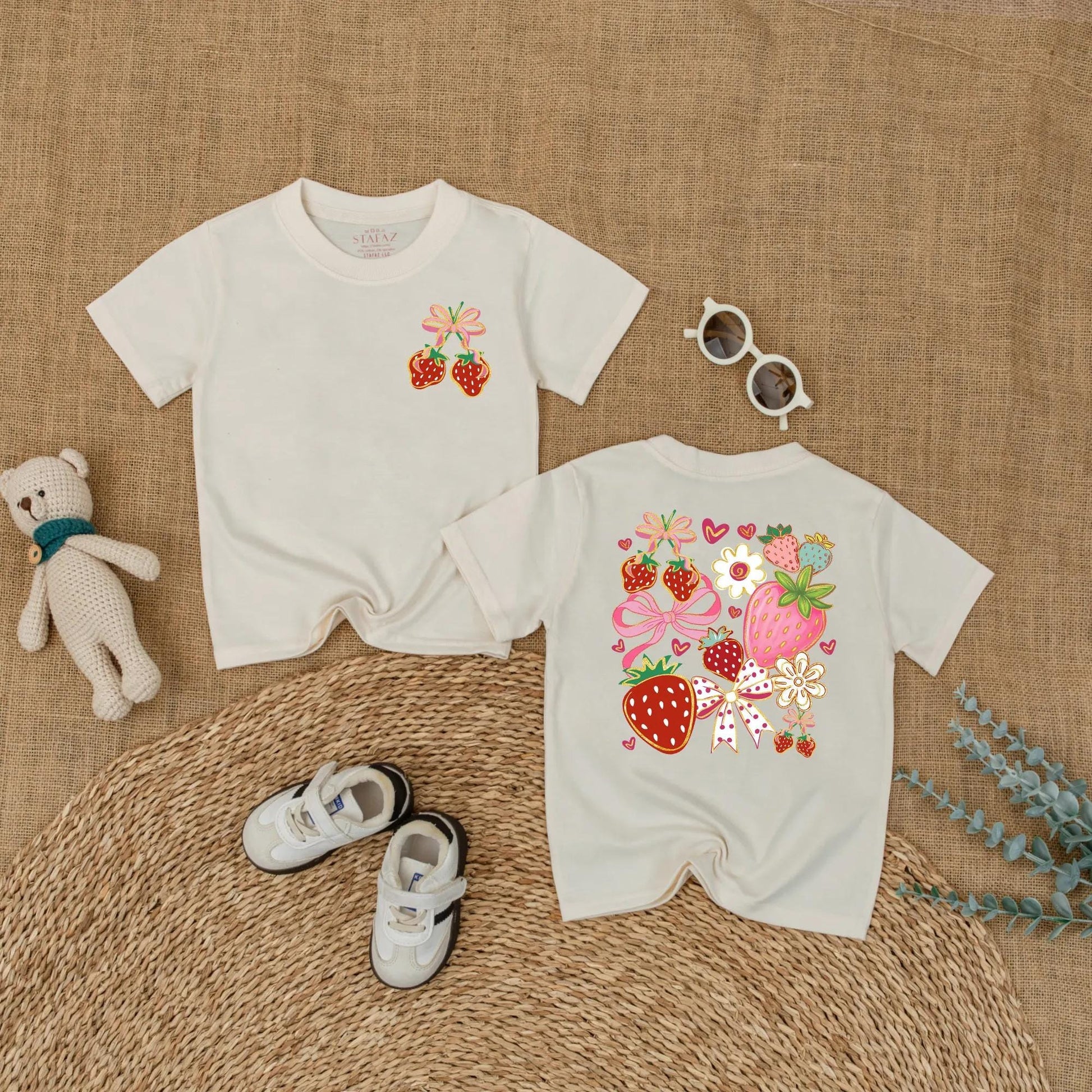 Boho Floral Strawberry Bubble Romper Baby Girl Outfit Cute Summer Fruit Infant Clothes Strawberry Baby Girl