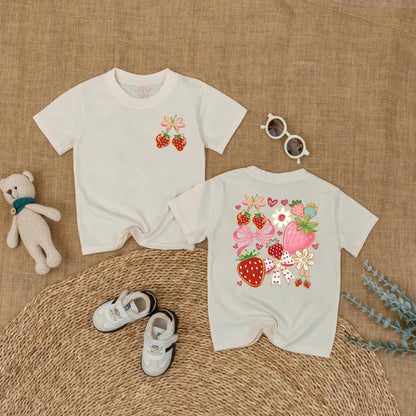 Boho Floral Strawberry Bubble Romper Baby Girl Outfit Cute Summer Fruit Infant Clothes Strawberry Baby Girl
