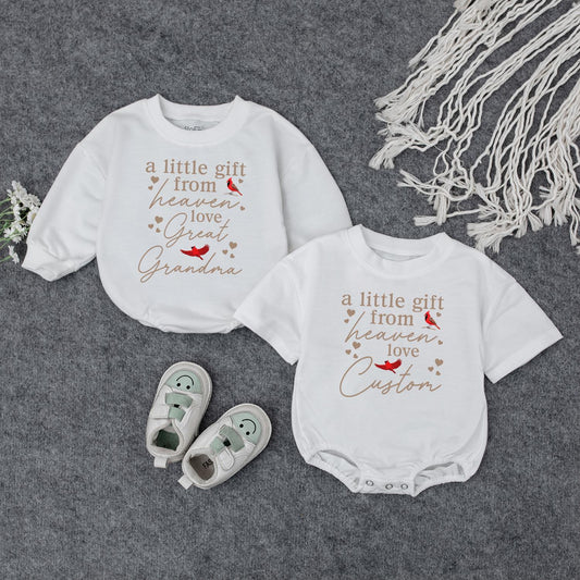 Personalized 'A Little Gift From Heaven Love Grandma' Baby Outfit Newborn Boy Coming Home Bodysuit Pregnancy Reveal Keepsake Shower Gift