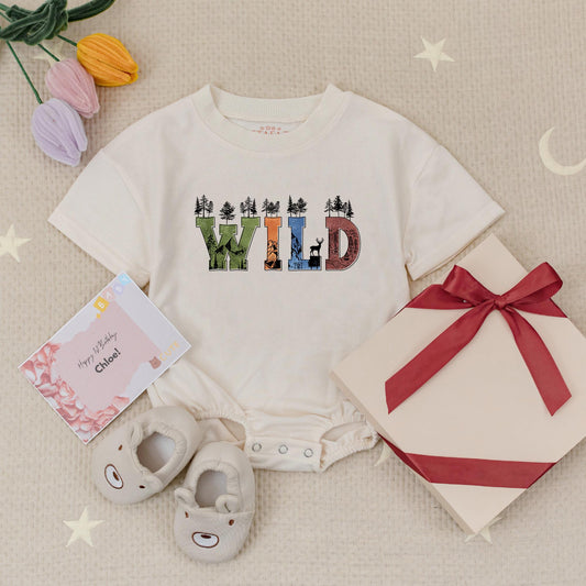 Retro Wild Camping Outdoors Baby Romper Vintage Nature Earthy Design for Kids Adventure Hiking Summer Trip Cousin's Campout Comfortable Cotton Babysuit