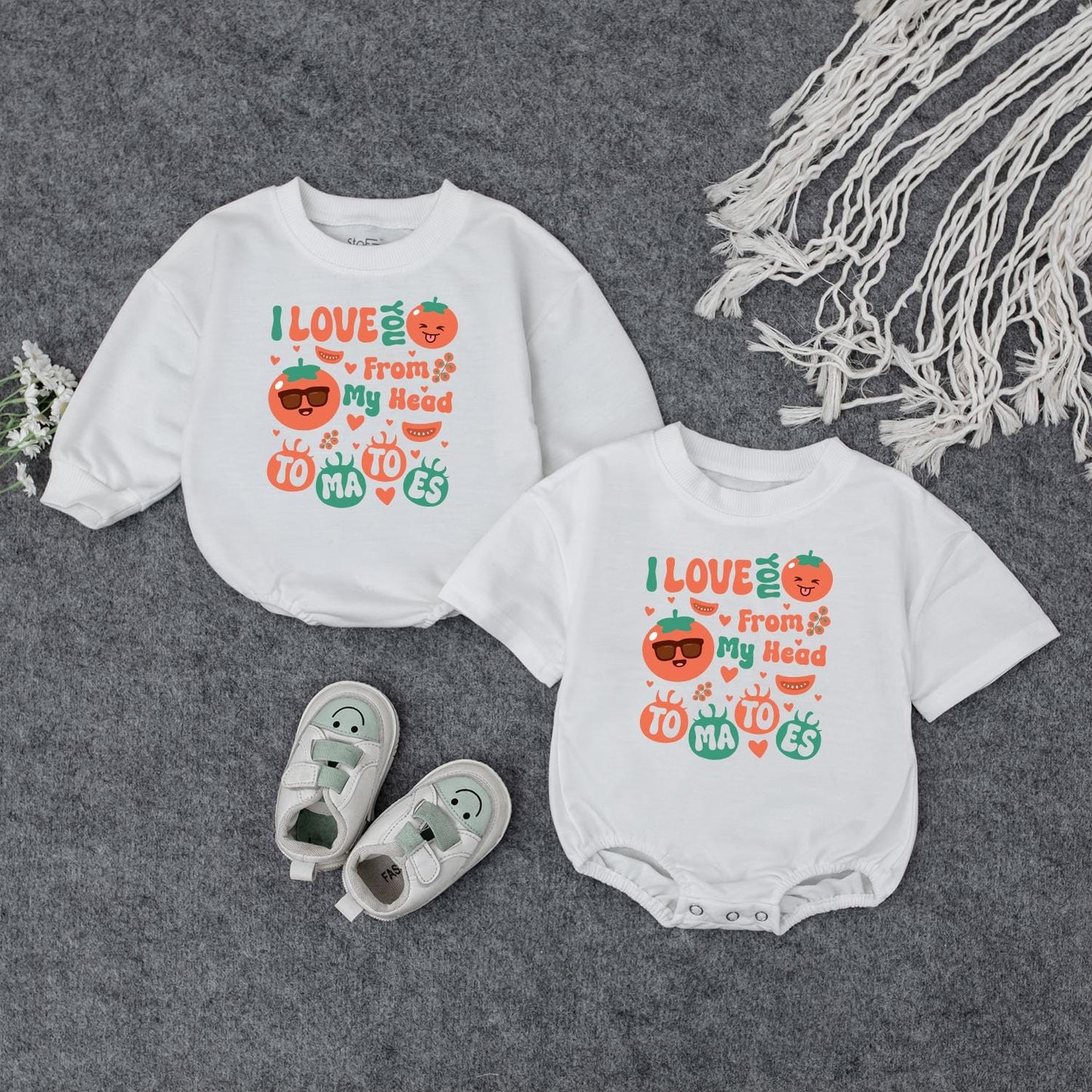 I Love You From My Head Tomatoes Baby Romper Newborn Coming Home Outfit Pregnancy Reveal Bodysuit Cute Fruit Design