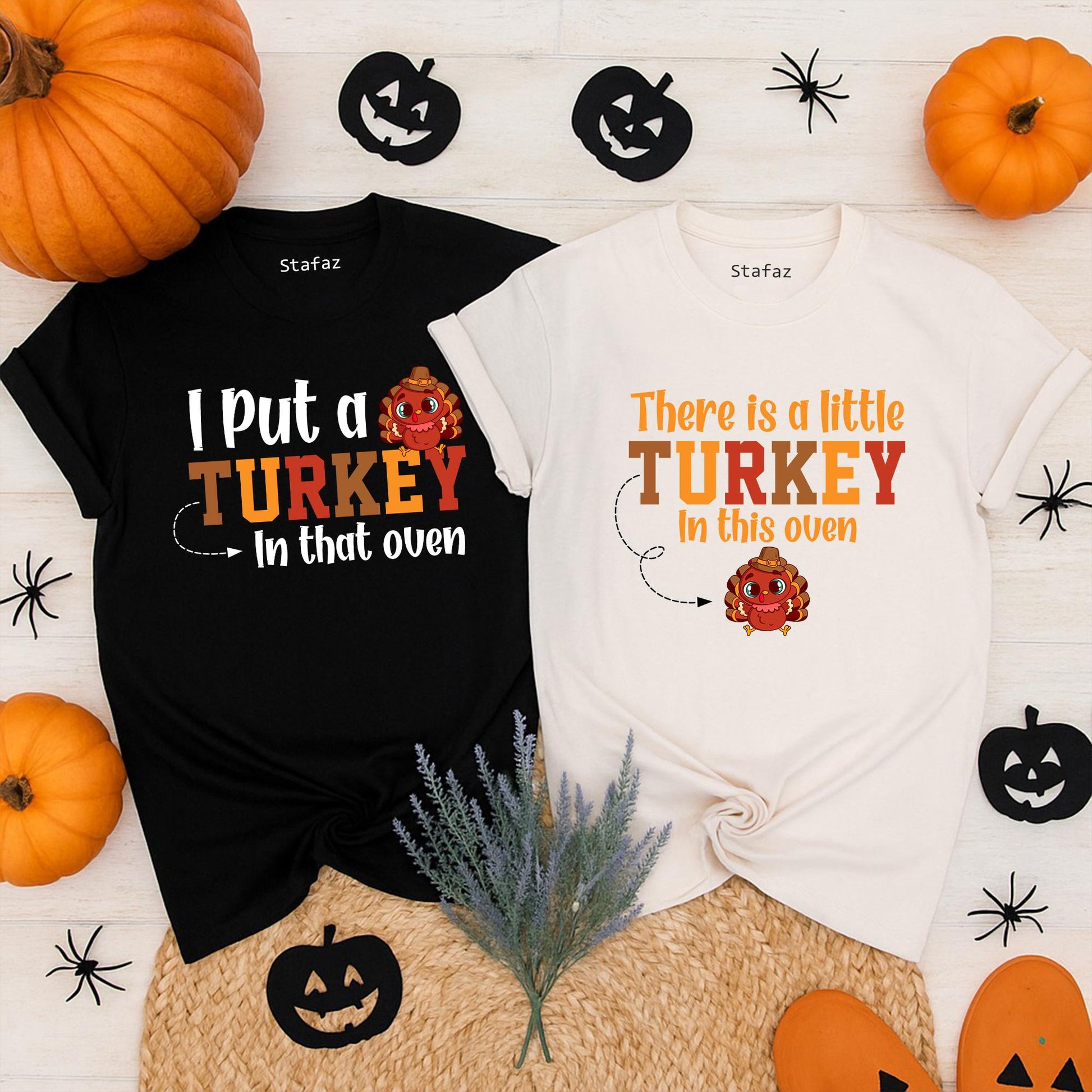 Little Turkey in the Oven Pregnancy Reveal Shirt Thanksgiving Baby Announcement Couple Fall Mama to Be