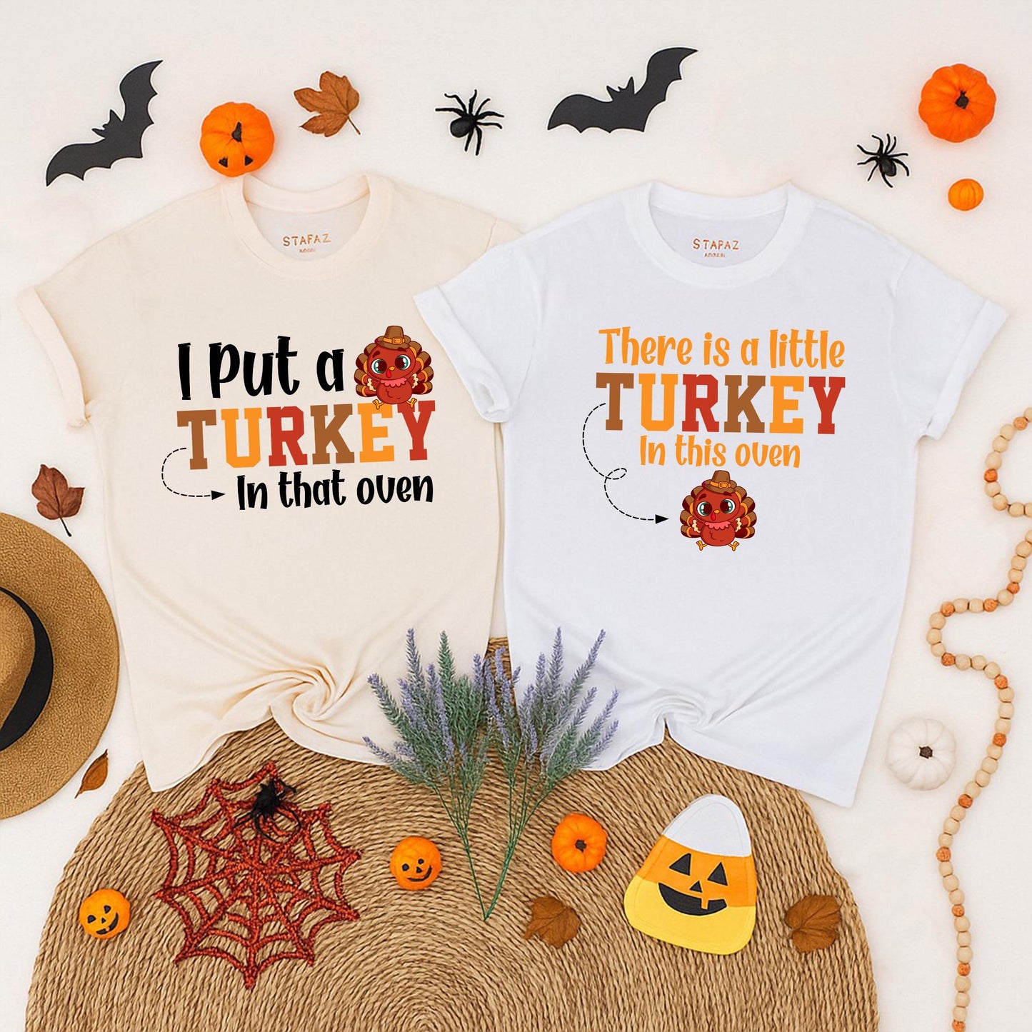 Little Turkey in the Oven Pregnancy Reveal Shirt Thanksgiving Baby Announcement Couple Fall Mama to Be