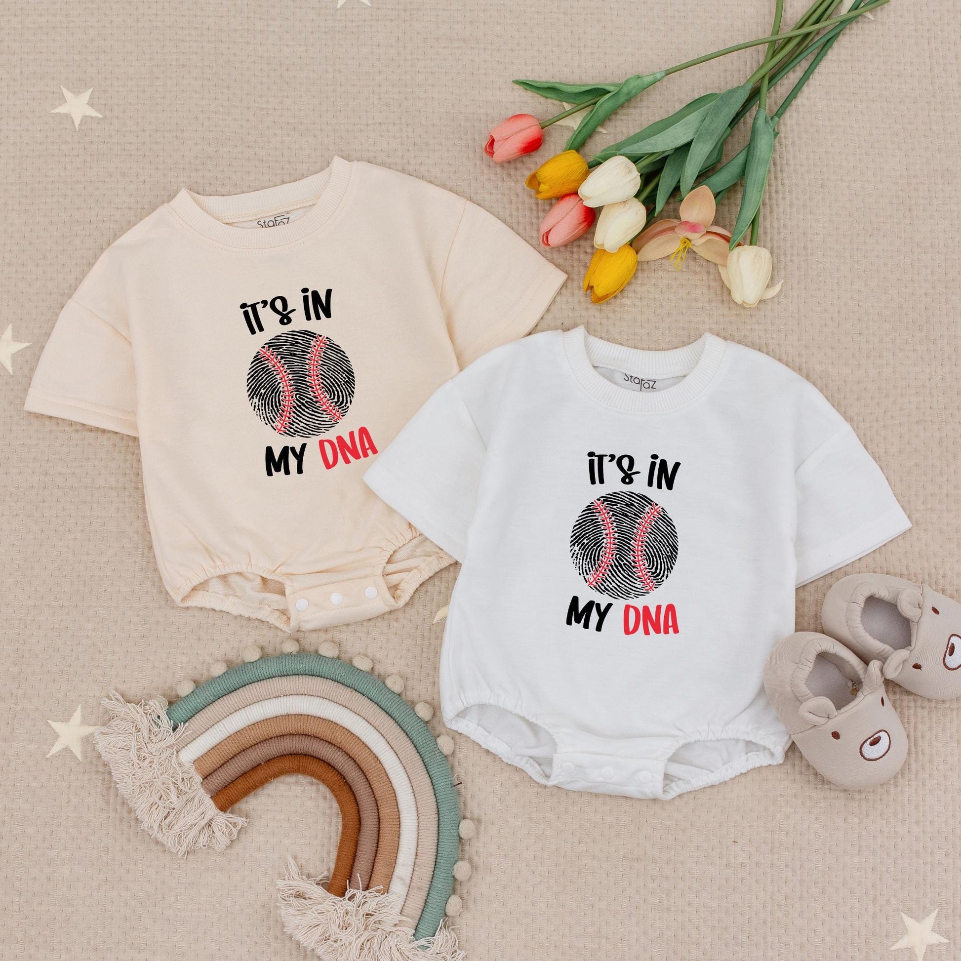 It's in My DNA Baseball Romper Baby Bodysuit Sport Fan Gift for Little Slugger - Black and Red Design