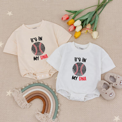 It's in My DNA Baseball Romper Baby Bodysuit Sport Fan Gift for Little Slugger - Black and Red Design