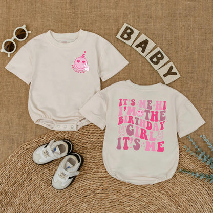 Groovy Retro Smile Face Birthday Girl Baby Romper Cute First Birthday Outfit for Baby Girls