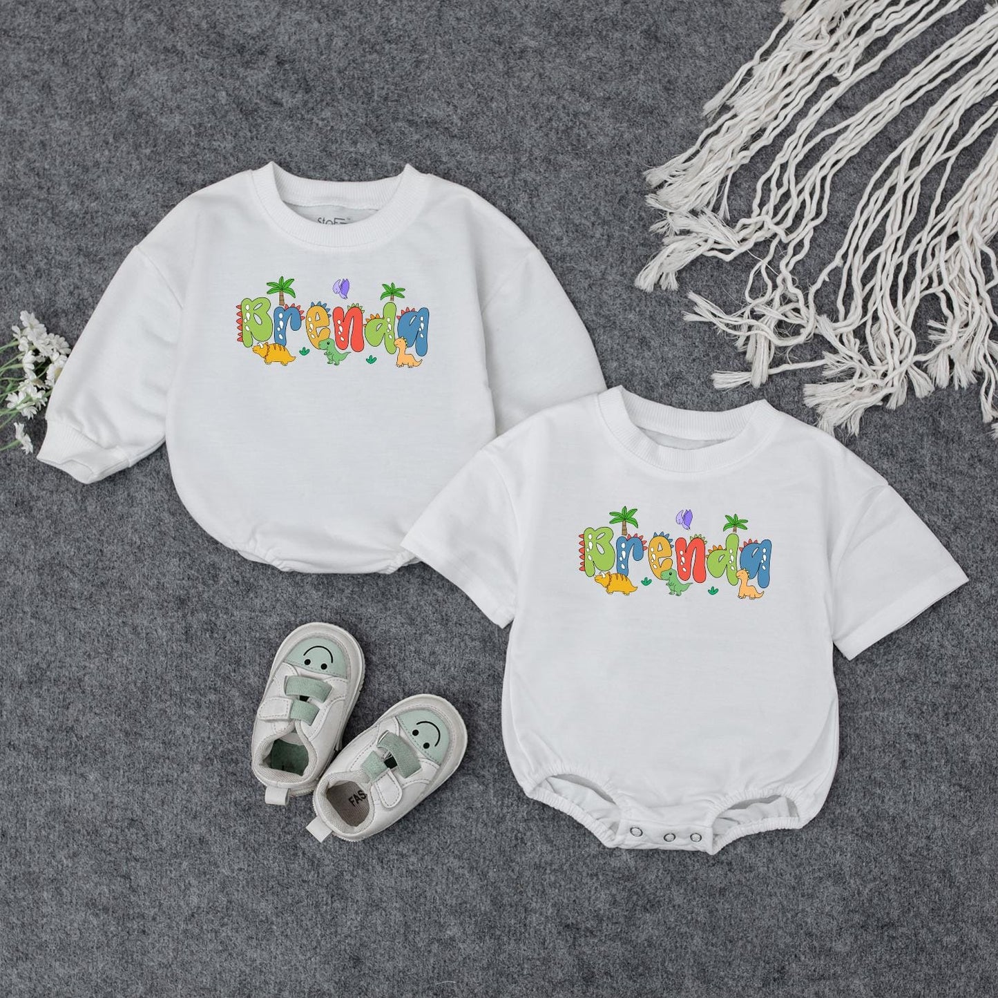 Personalized Dinosaur Baby Romper with Custom Name, Dino 1st Birthday Outfit, Baby Boy Clothes, Baby Shower Gift