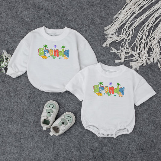 Personalized Dinosaur Baby Romper with Custom Name, Dino 1st Birthday Outfit, Baby Boy Clothes, Baby Shower Gift