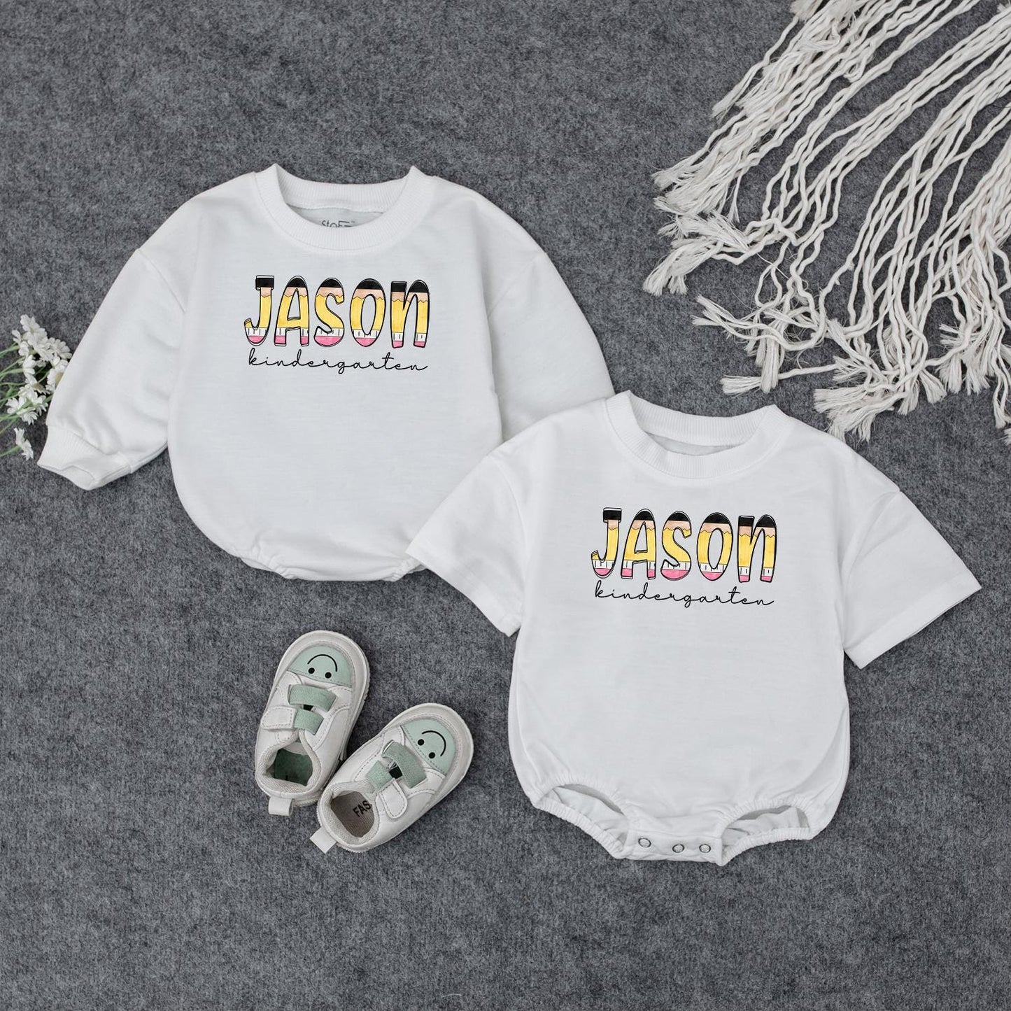 Custom Kids Name Back To School Shirt with Pencil Design First Day of School Kindergarten Toddler Kid Tee Soft Comfortable Sweatshirt Gift