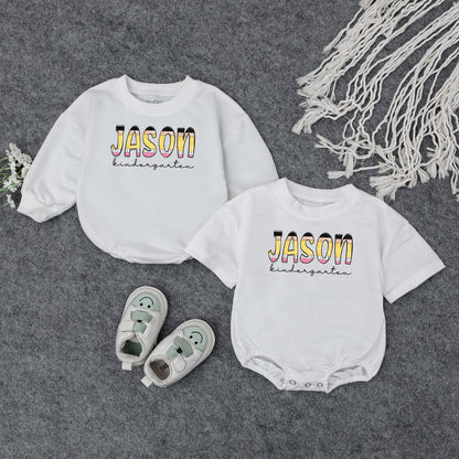Custom Kids Name Back To School Shirt with Pencil Design First Day of School Kindergarten Toddler Kid Tee Soft Comfortable Sweatshirt Gift