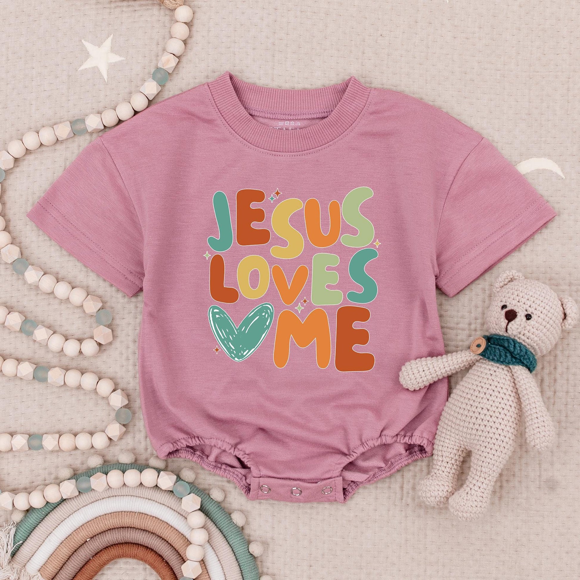 Jesus Loves Me Colorful Christian Baby Bodysuit Jesus Heart Design Church Outfit First Baby Gift