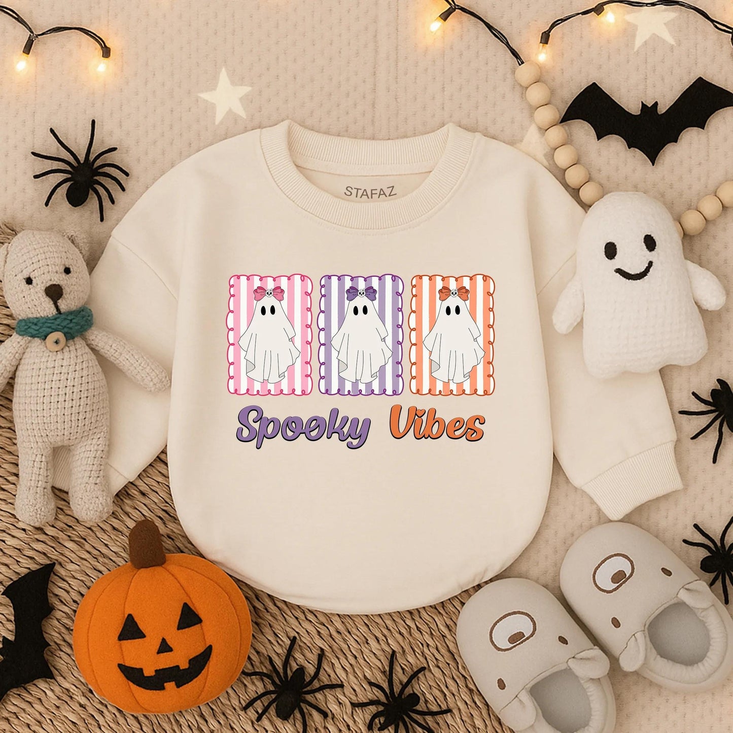 Spooky Vibes Baby Girl's First Halloween Romper Outfit: 1st Halloween Bubble Romper, Infant Girl Fall Bodysuit
