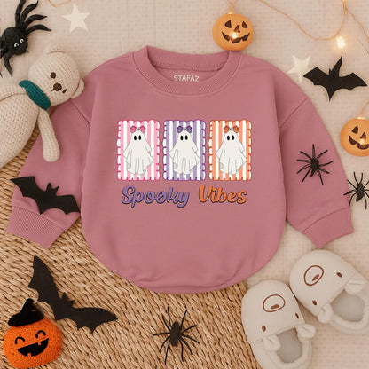 Spooky Vibes Baby Girl's First Halloween Romper Outfit: 1st Halloween Bubble Romper, Infant Girl Fall Bodysuit