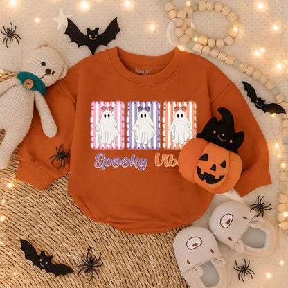 Spooky Vibes Baby Girl's First Halloween Romper Outfit: 1st Halloween Bubble Romper, Infant Girl Fall Bodysuit