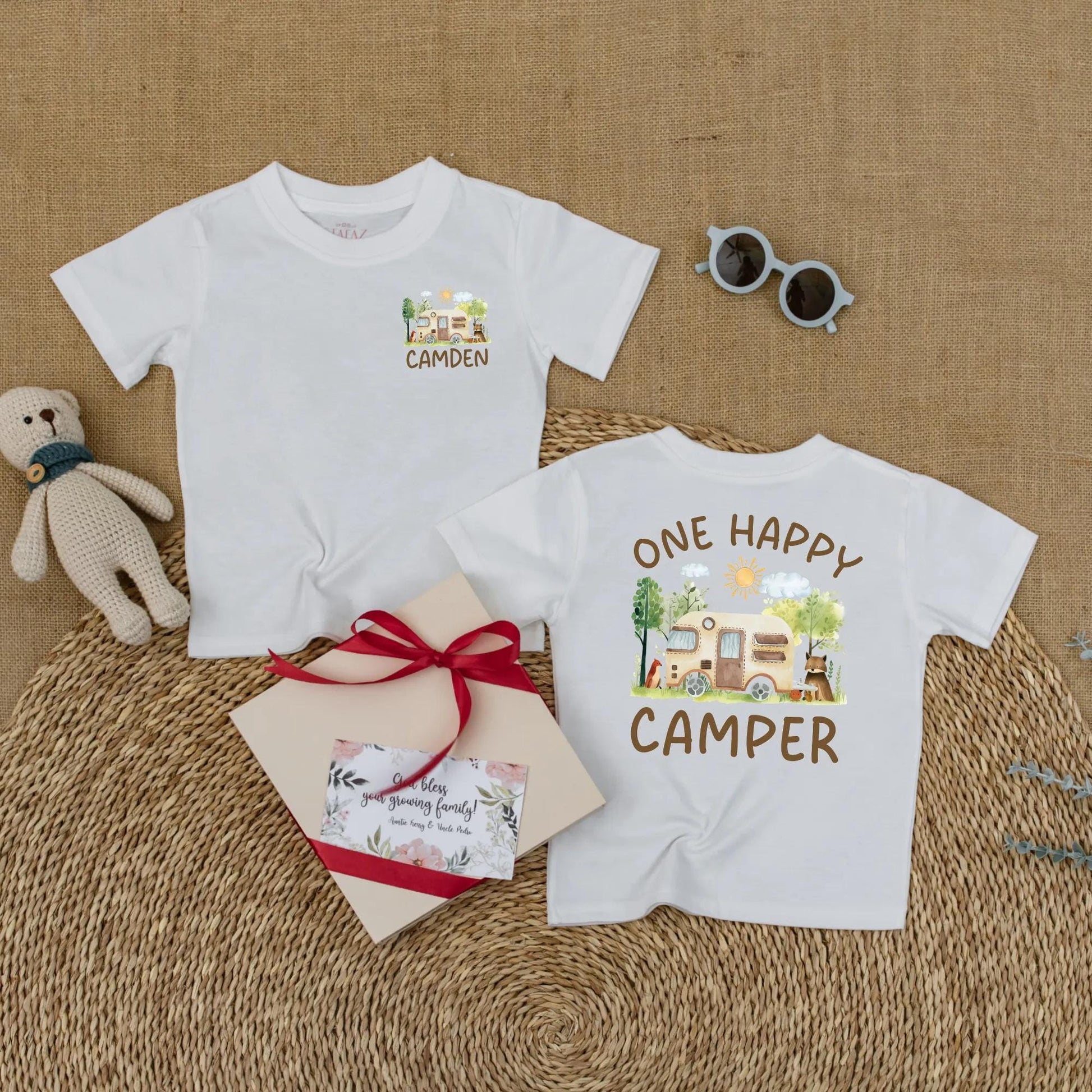 Personalized One Happy Camper Baby Boy Romper with Custom Name for First Birthday Bodysuit Adventure Camping Theme Soft Comfortable Summer Celebration