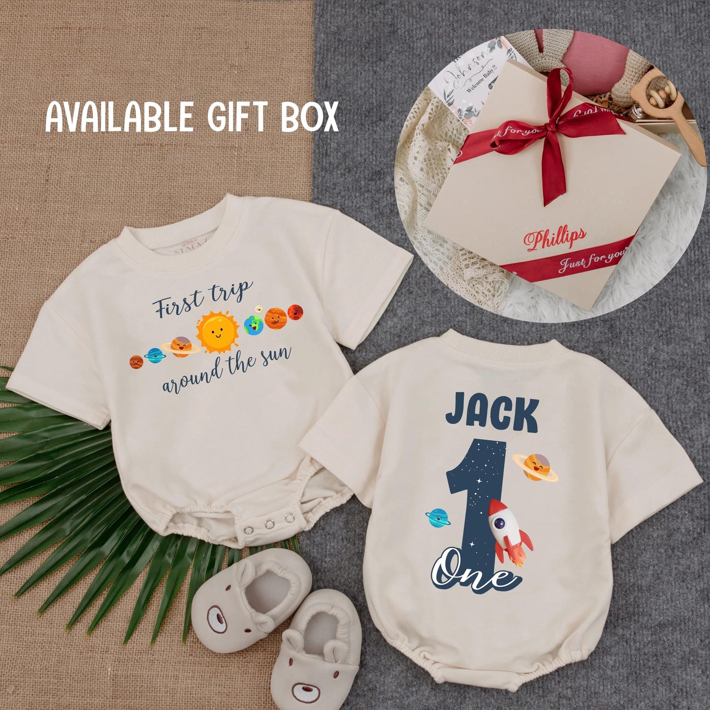 First Trip Around the Sun Boy Romper Galaxy Theme 1st Birthday Outfit for Baby Astronaut Space Explorer One Year Old Gift