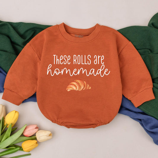 Homemade Rolls Baby Romper Bodysuit Retro Fall Thanksgiving Outfit Autumn Kids Clothes Baby Shower Gift