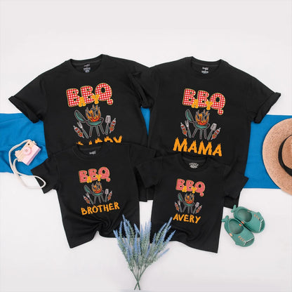 BBQ Family Matching Shirt Custom Barbecue Party Outfits Personalized Grill Party Clothes Ideal Gift for Family Cookout