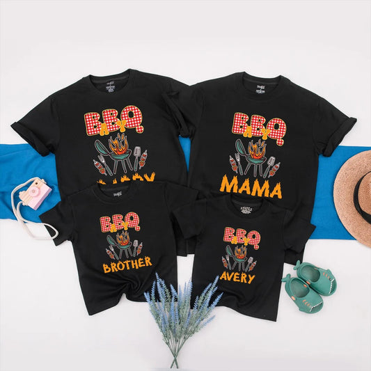 BBQ Family Matching Shirt Custom Barbecue Party Outfits Personalized Grill Party Clothes Ideal Gift for Family Cookout