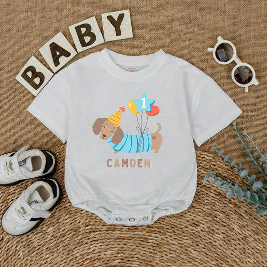 Pawty Animal Puppy Dog 1st Birthday Romper Cute Dog Theme Baby Boy Girl First Birthday Outfit Personalized Gift